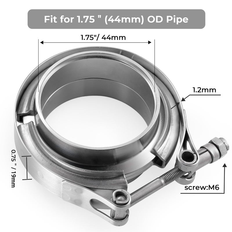 AKIHISA 1.75 Inch V Band Clamp with Flange Male Female Stainless Steel_304 for Exhaust System, Turbocharger, Downpipe, Muffler 1 Pack - Image 2